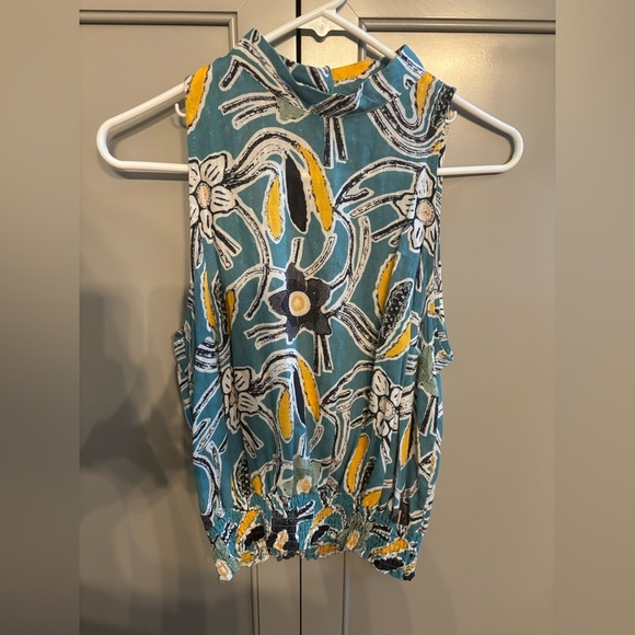 Christian Siriano Floral Tank Top - Teal and Yellow sz M - Picture 1 of 4